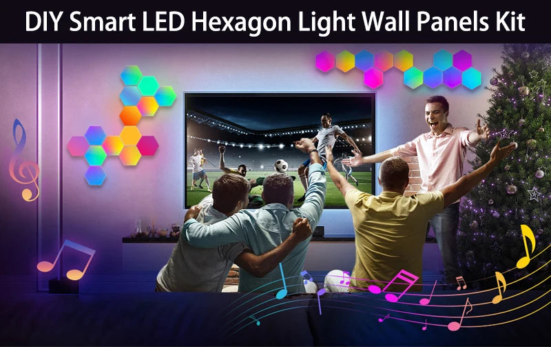 RGB LED Hexagon Light Bluetooth Indoor Wall Light APP Remote Control Night Light Computer Game Room Decoration Bedroom Bedside