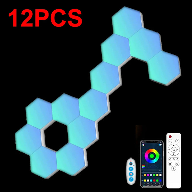 RGB LED Hexagon Light Bluetooth Indoor Wall Light APP Remote Control Night Light Computer Game Room Decoration Bedroom Bedside